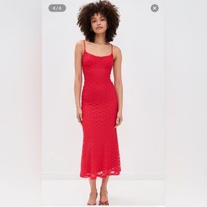 NWT Bardot Fire Red Stretch Lace Midi Dress